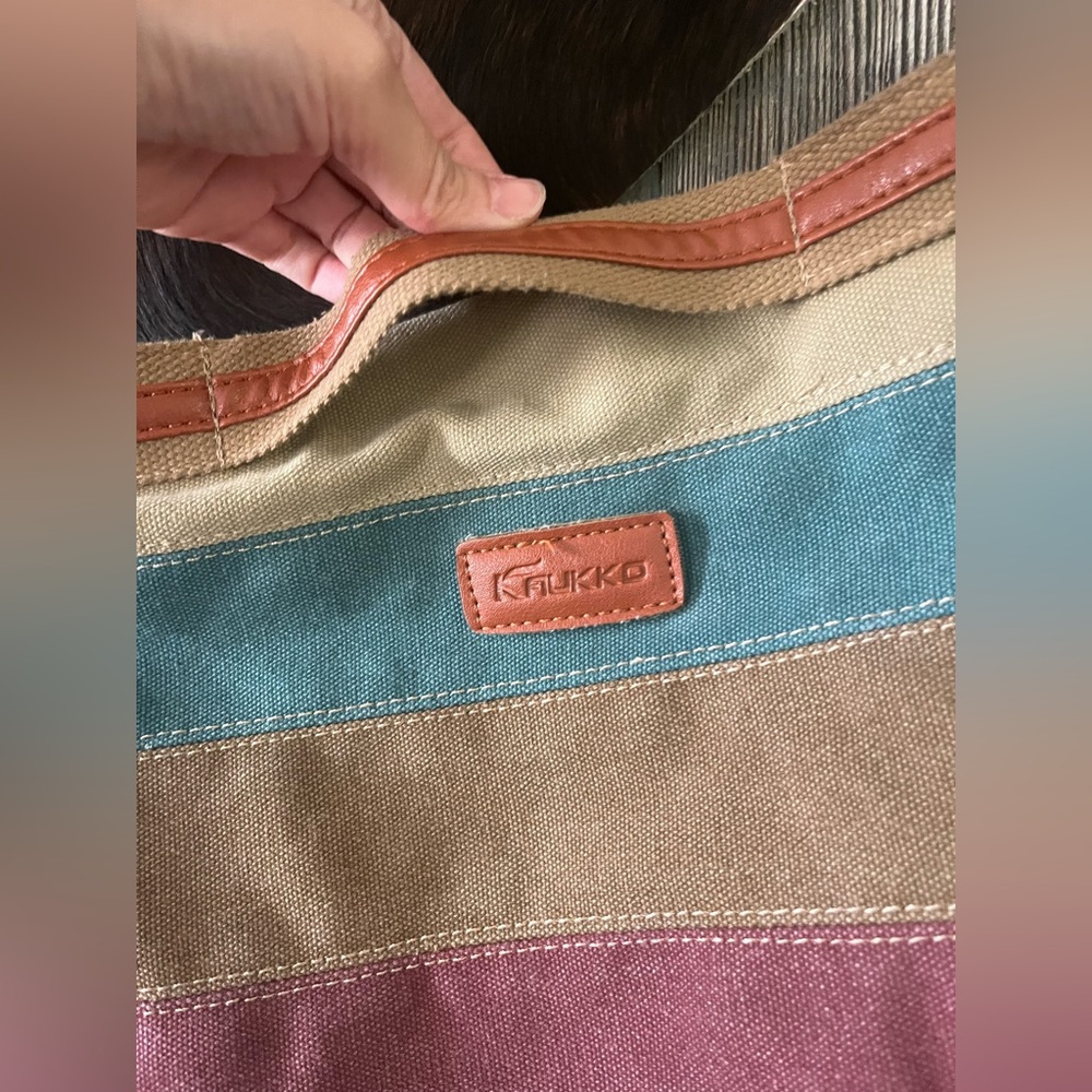 Kaukko striped canvas crossbody purse neutral colors used once EUC - Picture 4 of 11